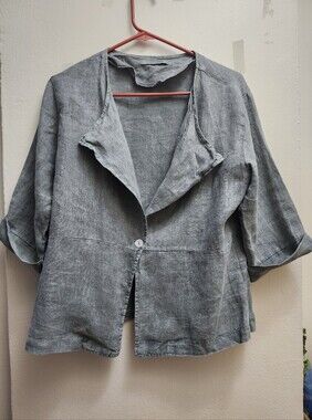 Made In ITALY Light Gray/green Women's Linen Blend Open Jacket Like New